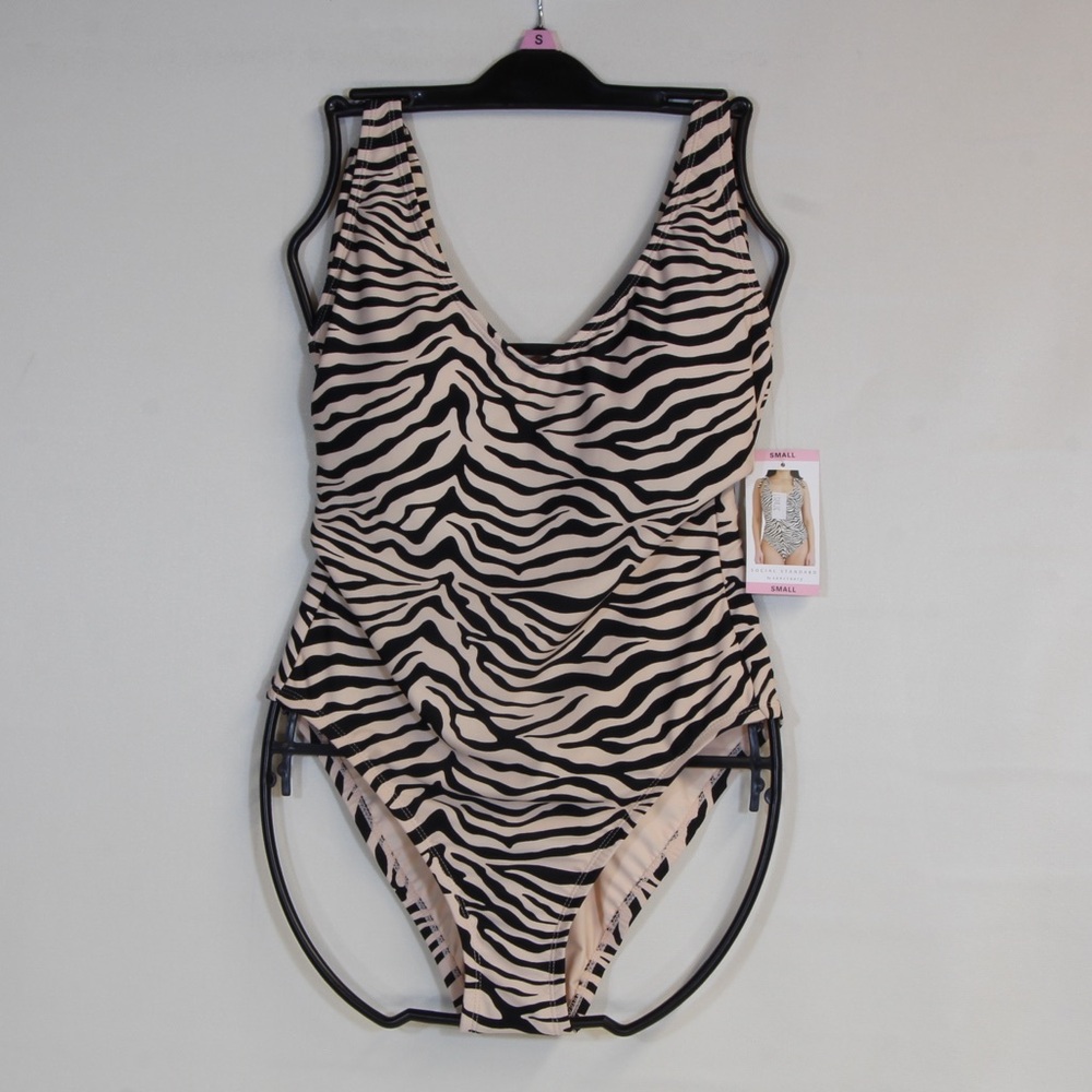 Social Standard by Sanctuary Zebra Print Tie Knot Strap One Piece Swimsuit NWT